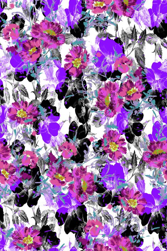 黑色背景花卉印花华亿平台图片