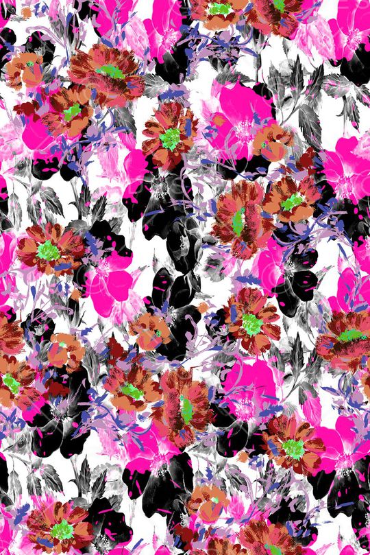 黑色背景花卉印花华亿平台图片