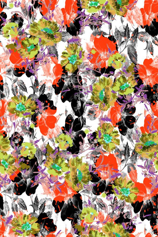 黑色背景花卉印花华亿平台图片