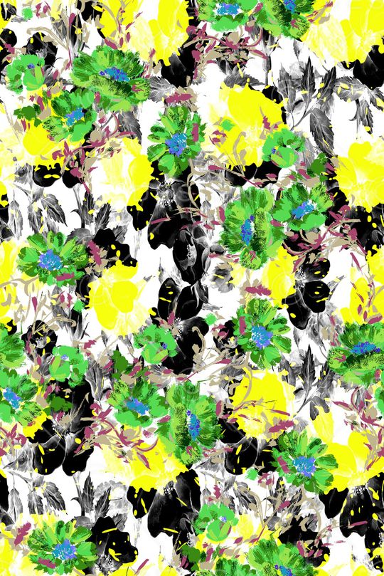 黑色背景花卉印花华亿平台图片