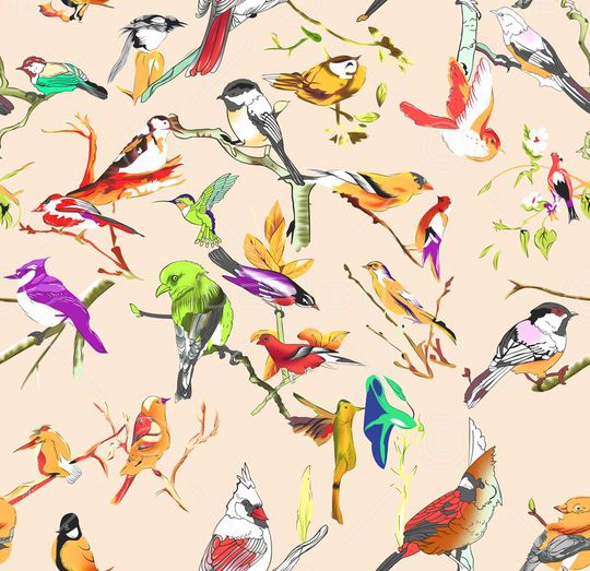 几何花鸟印花华亿平台图片