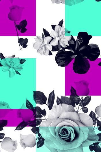 723738-几何 色块 黑白 玫瑰花 1009