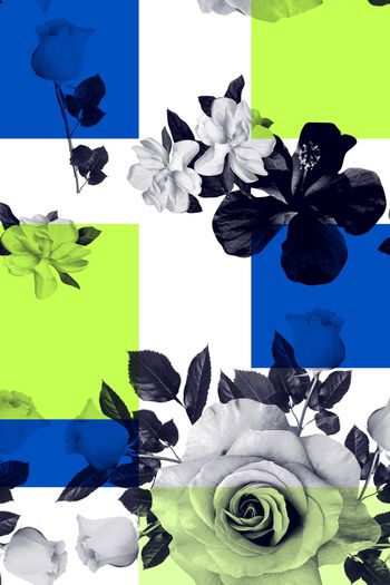 723739-几何 色块 黑白 玫瑰花 1009