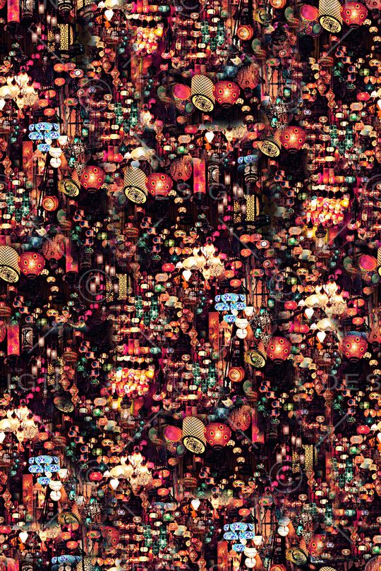 抽象手绘水彩灯笼数码印花印花华亿平台图片