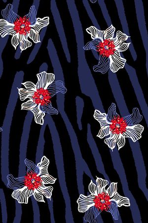 黑白斑马纹几何花卉印花华亿平台图片