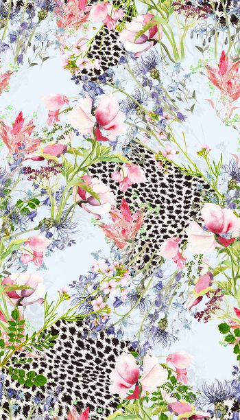 豹纹花卉组合印花华亿平台图片