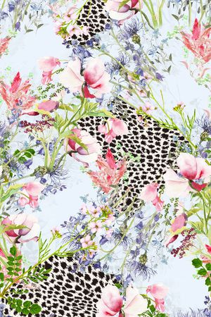 豹纹花卉组合印花华亿平台图片