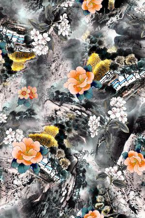 山水画印花华亿平台图片