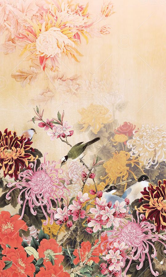 国画、复古花卉、旗袍印花华亿平台图片