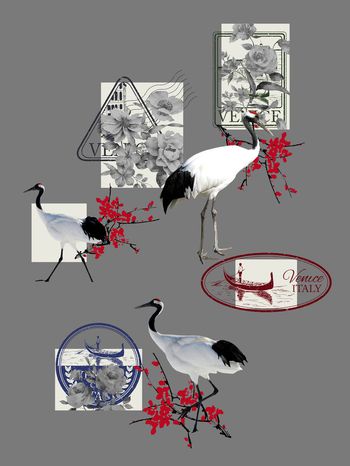 丹顶鹤印花华亿平台图片