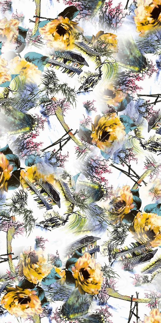 国画山水印花华亿平台图片