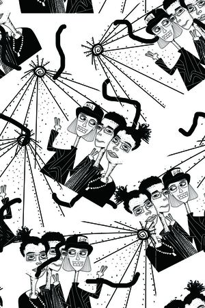 黑白漫画印花华亿平台图片