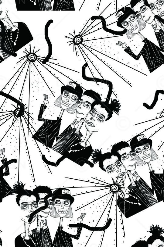 黑白漫画印花华亿平台图片