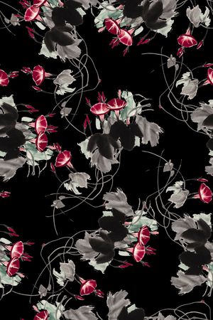 抽象手绘水墨画植物花卉数码印花印花华亿平台图片