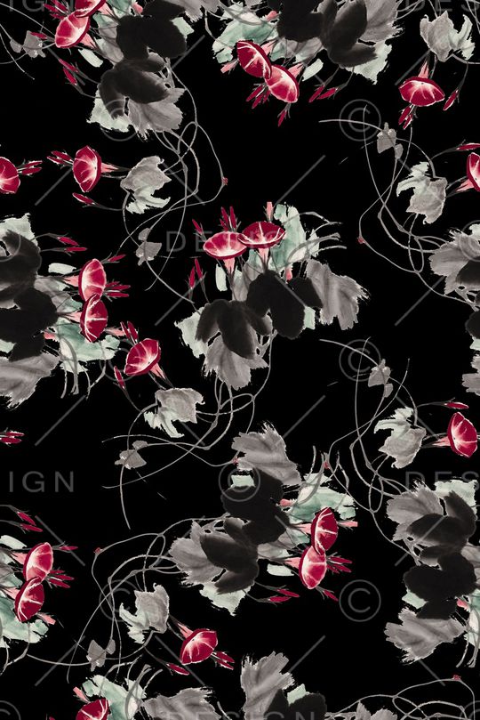 抽象手绘水墨画植物花卉数码印花印花华亿平台图片