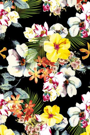 水彩花卉印花华亿平台图片