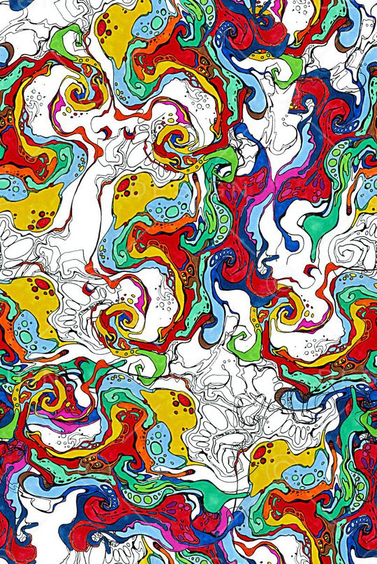 抽象手绘水彩画几何数码印花印花华亿平台图片