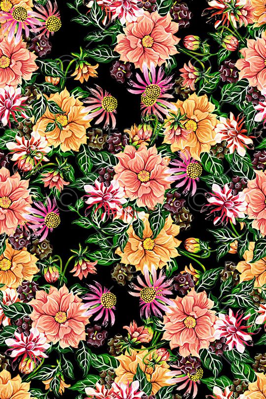 抽象手绘水彩画花卉数码印花印花华亿平台图片