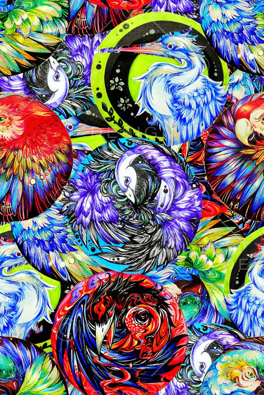 抽象手绘水彩画动物凤凰印花印花华亿平台图片