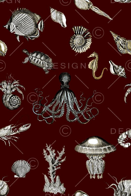 抽象手绘水彩画海洋动物印花印花华亿平台图片