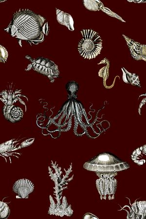 抽象手绘水彩画海洋动物印花印花华亿平台图片