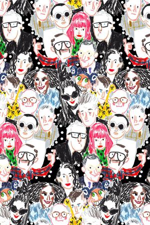 趣味蜡笔手绘人物头像印花华亿平台图片