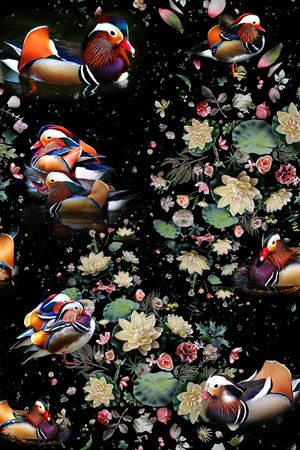 鸳鸯戏荷印花华亿平台图片