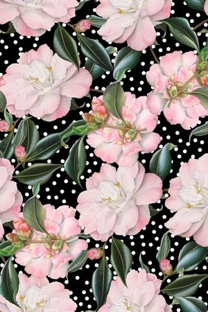 手绘波点粉红茶花印花华亿平台图片