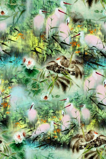 727521-中国风 复古 工笔画 竹叶 香云纱