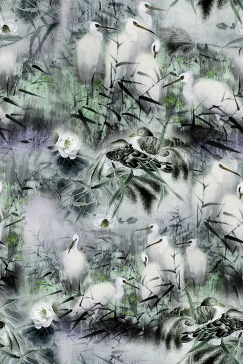 727523-中国风 复古 工笔画 竹叶 香云纱