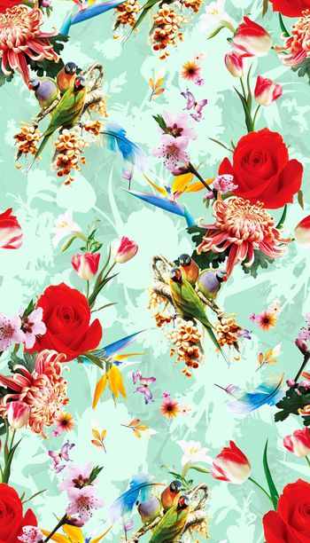 创意各类花卉组合印花华亿平台图片