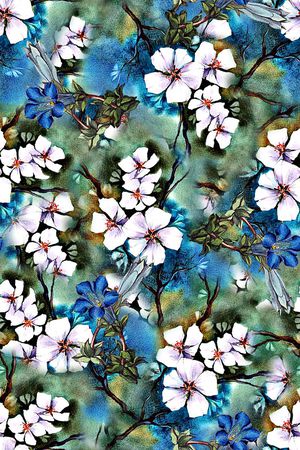 抽象手绘水彩画植物花卉数码印花印花华亿平台图片