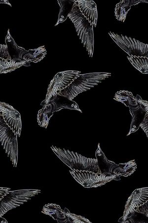 抽象手绘分形艺术几何动物鸟数码印花印花华亿平台图片