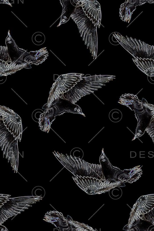 抽象手绘分形艺术几何动物鸟数码印花印花华亿平台图片