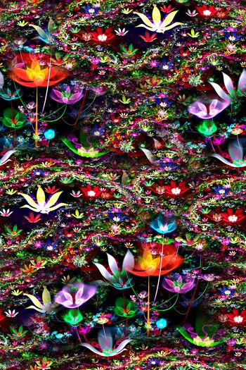 抽象手绘水彩画3D分形艺术花卉数码印花印花华亿平台图片