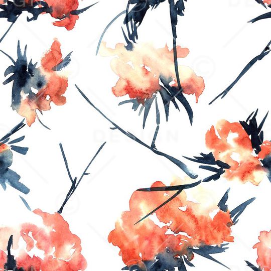 水墨花卉印花华亿平台图片