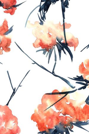 水墨花卉印花华亿平台图片