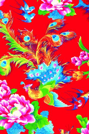 凤凰牡丹印花华亿平台图片