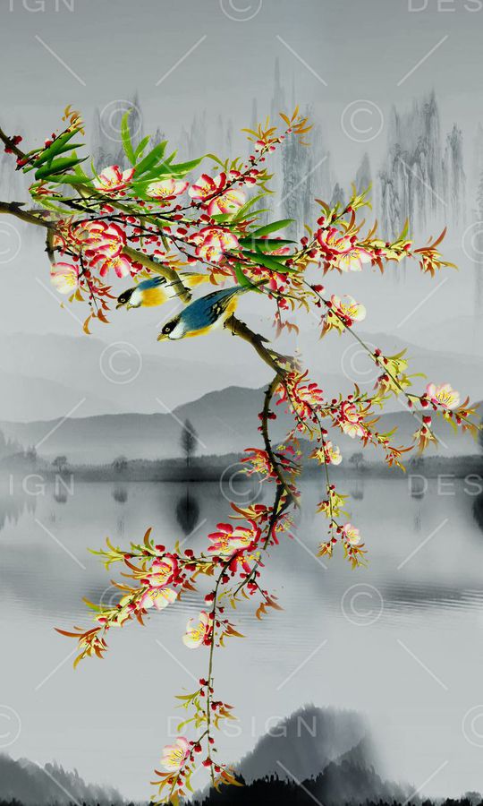 水墨画印花华亿平台图片