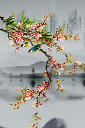 水墨画印花华亿平台图片