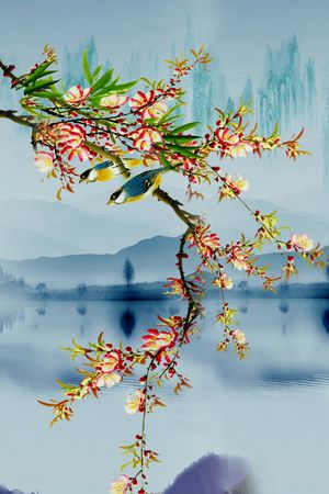 水墨画印花华亿平台图片