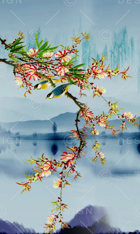 水墨画印花华亿平台图片