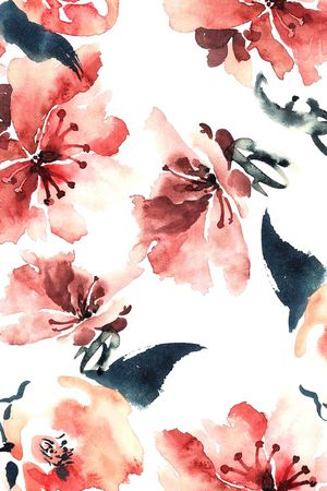 水墨花卉印花华亿平台图片