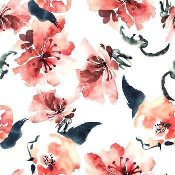 水墨花卉印花华亿平台图片