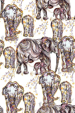 抽象手绘水彩画动物纹大象数码印花印花华亿平台图片