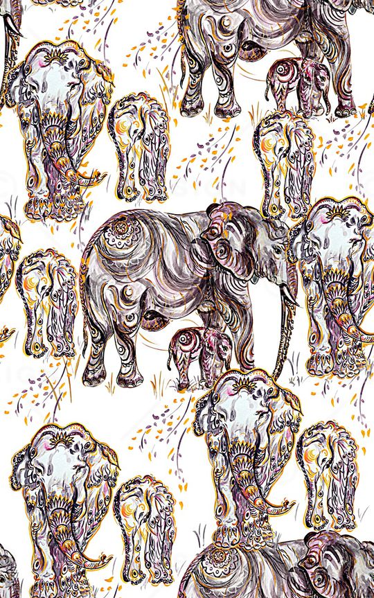 抽象手绘水彩画动物纹大象数码印花印花华亿平台图片