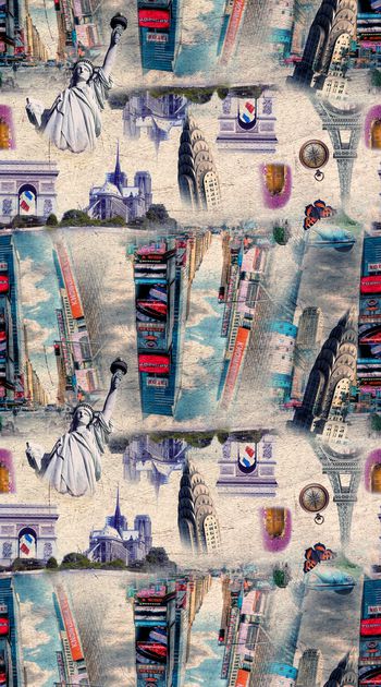 730979-宫廷风欧美建筑时尚女装连衣裙数码印