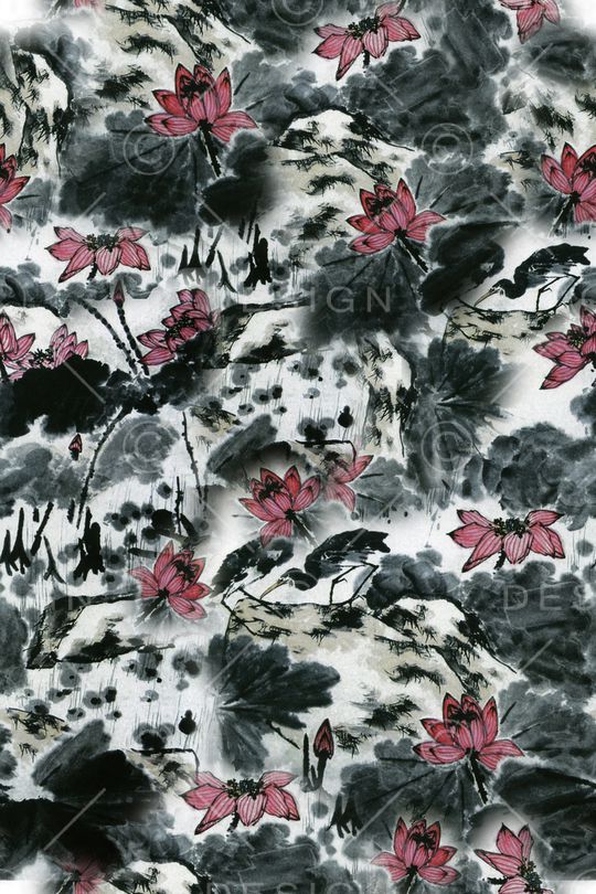 花卉荷花印花华亿平台图片