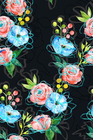 水彩花卉印花华亿平台图片