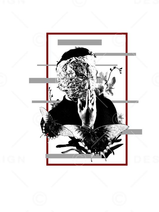 抽象手绘人物蝴蝶几何花卉数码印花印花华亿平台图片